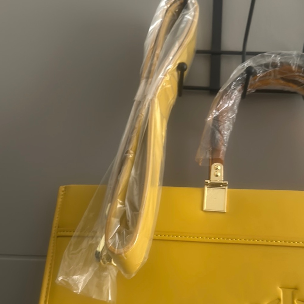 Sunny Yellow Leather Tote Bag with Embossed Detail - Picture 3 of 8